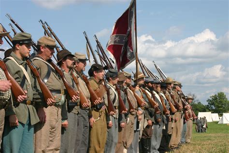 Confederate re-enactors line up during the Gettysburg Anniversary Civil ...