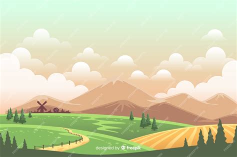 Free Vector | Colorful farm landscape cartoon style