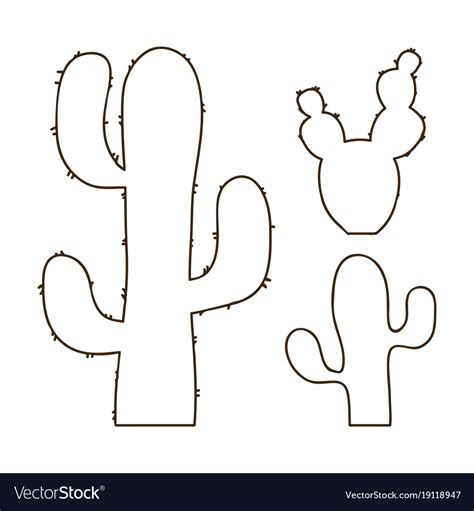 Hand drawn outline cactus set Royalty Free Vector Image