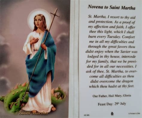 Prayer Card Novena to Saint Martha Laminated HC-MA - Etsy