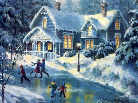 Christmas Art 14 - Christmas Winter Scenes Wallpaper Image | Christmas scenes, Eve painting ...