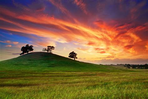 Wallpaper : sunlight, trees, landscape, sunset, hill, nature, grass ...