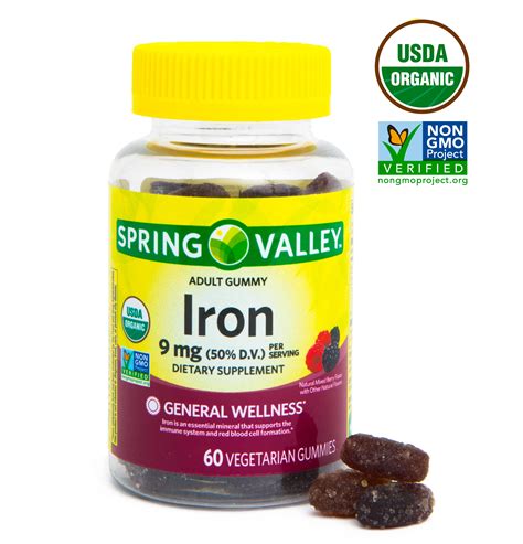 Spring Valley Iron 9mg Organic Vegetarian Gummies, 60ct - Walmart.com - Walmart.com