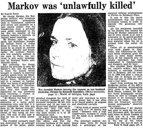 The poison-tipped umbrella: the death of Georgi Markov in 1978 ...