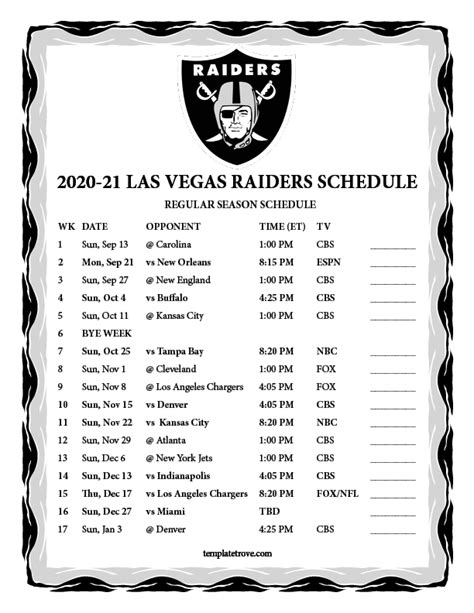 Raiders Schedule Printable - FreePrintableTM.com | FreePrintableTM.com