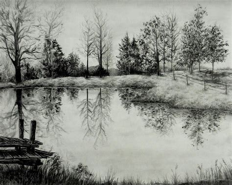 Grandpa Drawing - Grandpas Pond by Sipporah Art and Illustration | Landscape sketch, Landscape ...