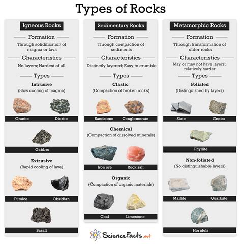 Types of Rocks - Science Facts | Rock types, Rock science, Rocks and minerals