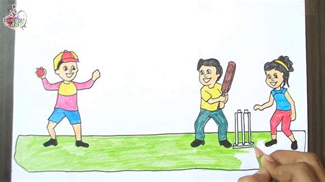 How to draw Kids Playing Cricket match | Scenery Drawing - YouTube