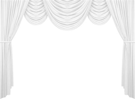 a white curtain with pleated drapes on the top and bottom, set against a white background