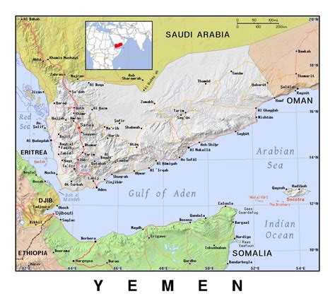 Detailed Political Map Of Yemen With Relief Yemen Asia Mapsland ...