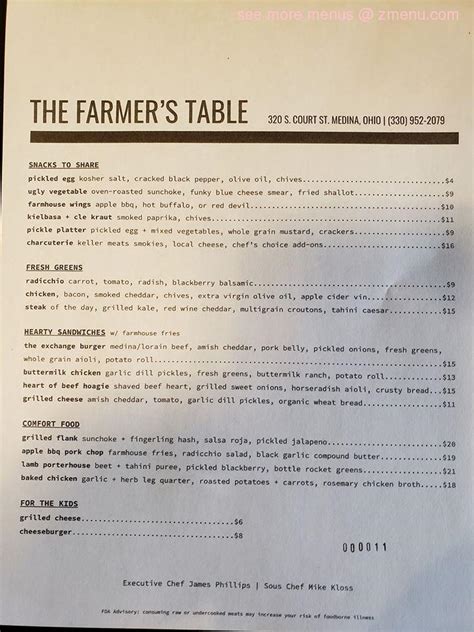 Menu at The Farmer’s Table pub & bar, Medina