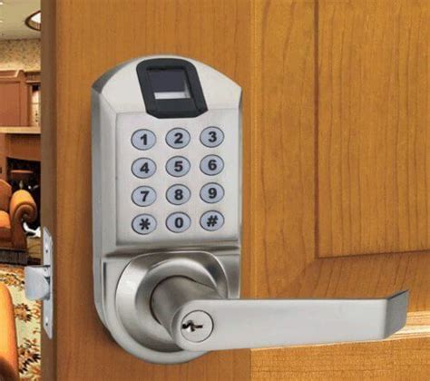 an open door with a keypad attached to the handle and lock on the front