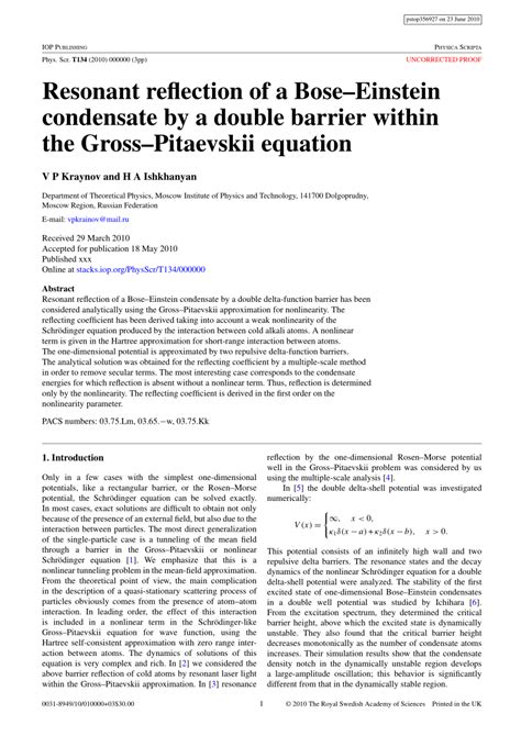 (PDF) Resonant reflection of Bose-Einstein condensate by a double delta ...