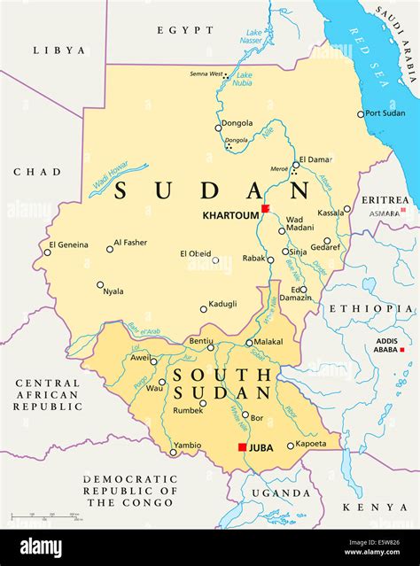 Sudan and South Sudan Political Map with capitals Khartoum and Juba ...