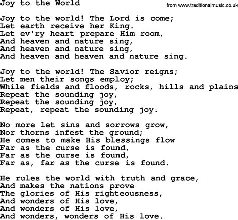 Baptist Hymnal, Christian Song: Joy To The World- lyrics with PDF for printing