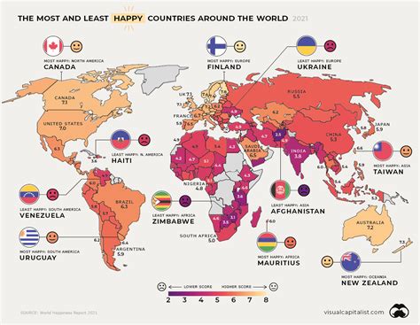 Mapped: Happiness Levels Around the World in 2021