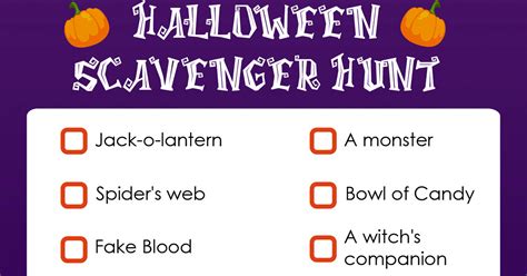 Free printable for a virtual Scavenger Hunt for Halloween