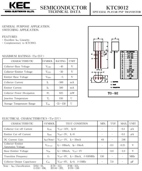 C9012 - PNP Transistor - KTC9012 - KEC - DataSheetGo.com