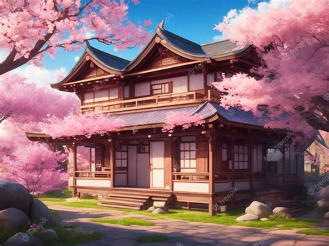 Premium AI Image | anime style game scene modeling rendering illustration sakura house wallpaper ...