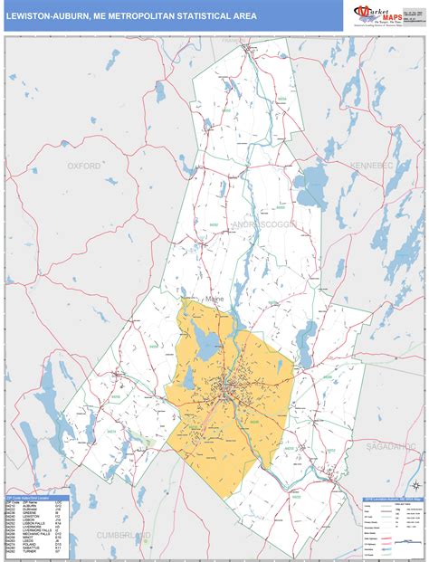 Lewiston-Auburn, ME Metro Area Wall Map Basic Style by MarketMAPS ...