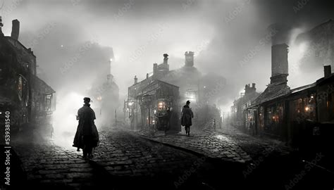 AI generated image of Victorian London on a moody evening with gas ...