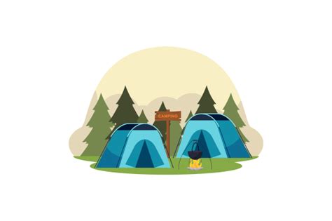 Camping Place Cartoon Composition Graphic by DEEMKA STUDIO · Creative Fabrica