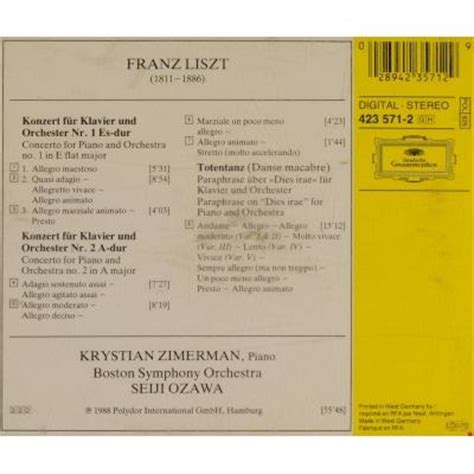 Piano concertos 1 & 2, totentanz / zimerman, ozawa by Liszt, Franz, CD ...