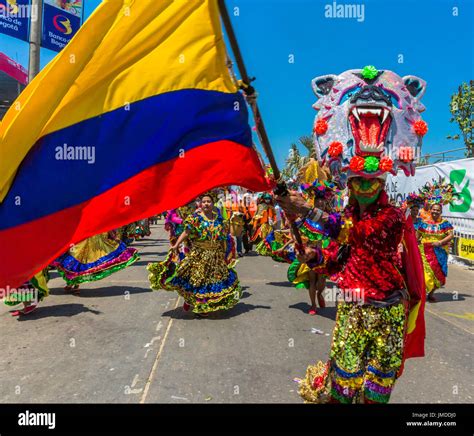 Barranquilla , Colombia - February 26, 2017 : people participating at the parade of the carnival ...