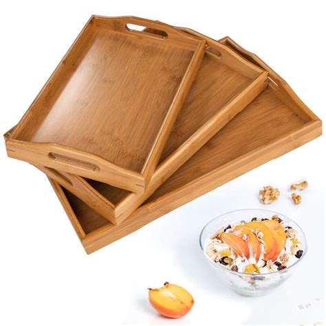 Zimtown Serving Tray,Wood Serving Tray with Handles Boobam Serving Tray Set for Food,Breakfast ...