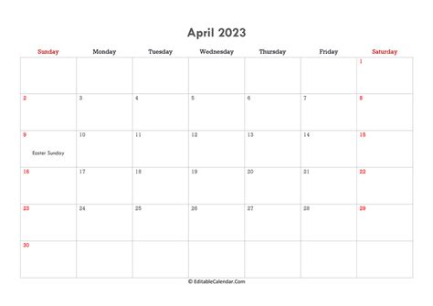 Download Editable Calendar April 2023 (Word Version)