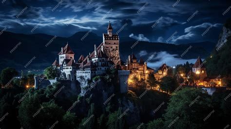 Premium AI Image | Night view of Bran Castle Dracula Castle