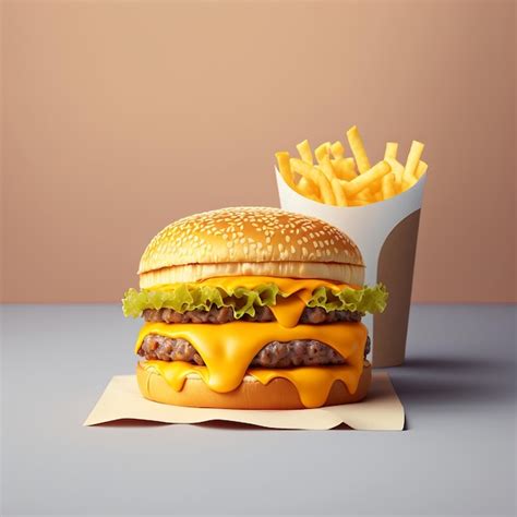 Premium Photo | Tasty cheeseburger and chips