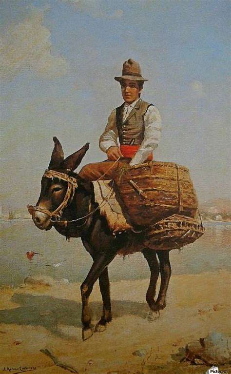 A man riding a donkey - Jose Moreno Carbonero