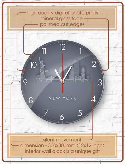 New York City Wall Clock Large Wall Clock Time Zone Clock | Etsy