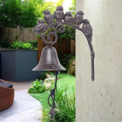 VINTAGE BIRD BELL Wall Mounted Cast Iron Gate Bell Home Garden Door ...