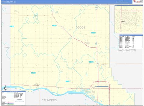 Dodge County, NE Zip Code Wall Map Basic Style by MarketMAPS - MapSales