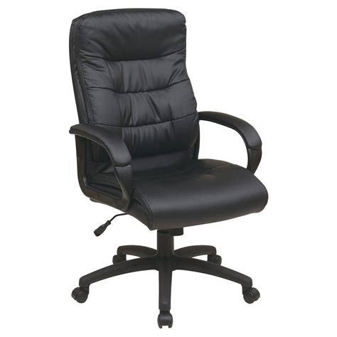 High-Back Faux-Leather Executive Office Chair with Padded Arms, Black ...