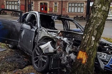 Stretford crash: Car crashes into tree and goes up in flames - Manchester Evening News