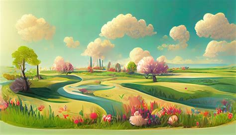 Premium Photo | Cartoon spring landscape