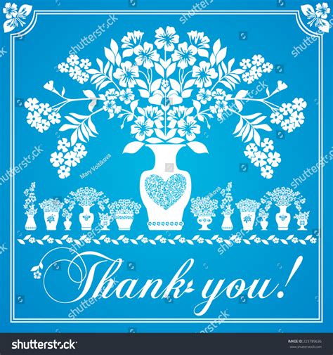 Thank You Postcard, Bouquet Of Flowers In A Vase. Blue And White Color ...