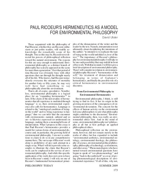 (PDF) Paul Ricoeur's Hermeneutics as a Model for Environmental Philosophy | David Utsler ...