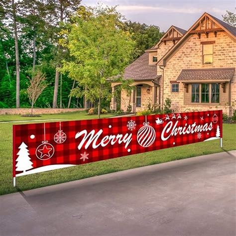 Large Merry Christmas Sign Hanging Banner Red Buffalo Plaid Porch Poster Indoor Outdoor Holiday ...