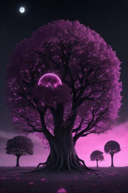 Premium AI Image | Purple Fantasy Forest Big Purple Tree Moon and ...