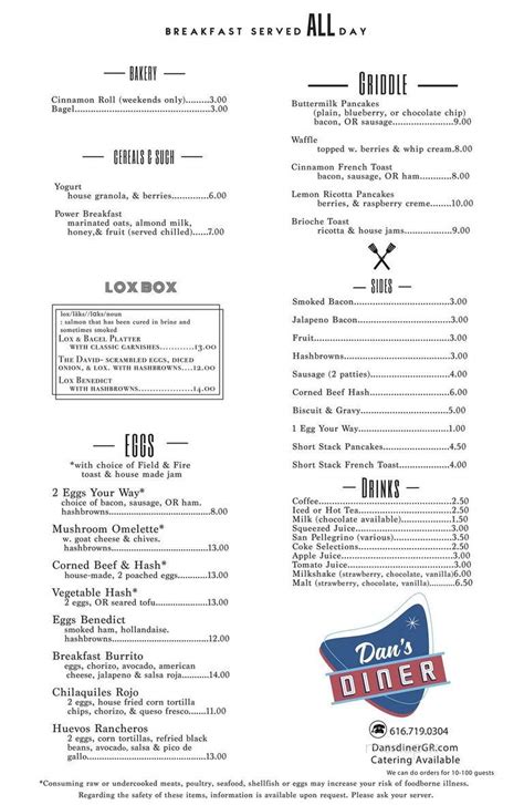 Menu of Dan's Diner in Grand Rapids, MI 49546