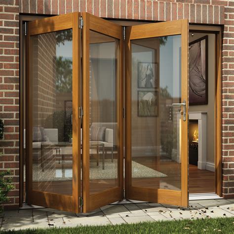 Oak Veneer Glazed Folding Sliding Patio Doors, (H)2105mm (W)2405mm ...