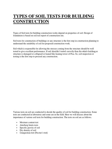 Types of Soil Tests For Building Construction | PDF | Density | Soil