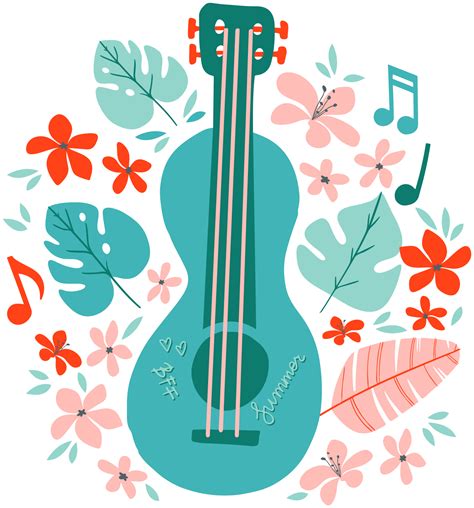 Guitar with flowers musical wall stickers - TenStickers