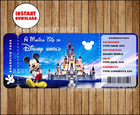 Printable Ticket to Disney Disneyworld Boarding Pass - Etsy