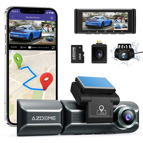 AZDOME M550 Dash Cam 3 Channel, Built in WiFi GPS, With 64GB Card, Front Inside Rear 1440P+1080P ...