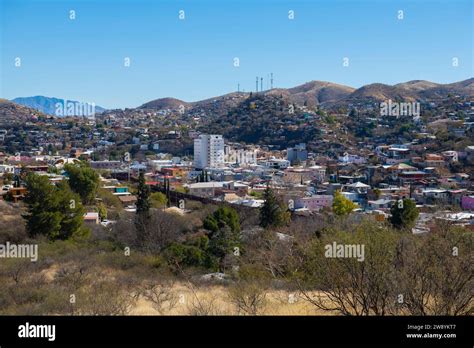 Aerial view of Nogales Sonora with Border Wall between Nogales Arizona ...